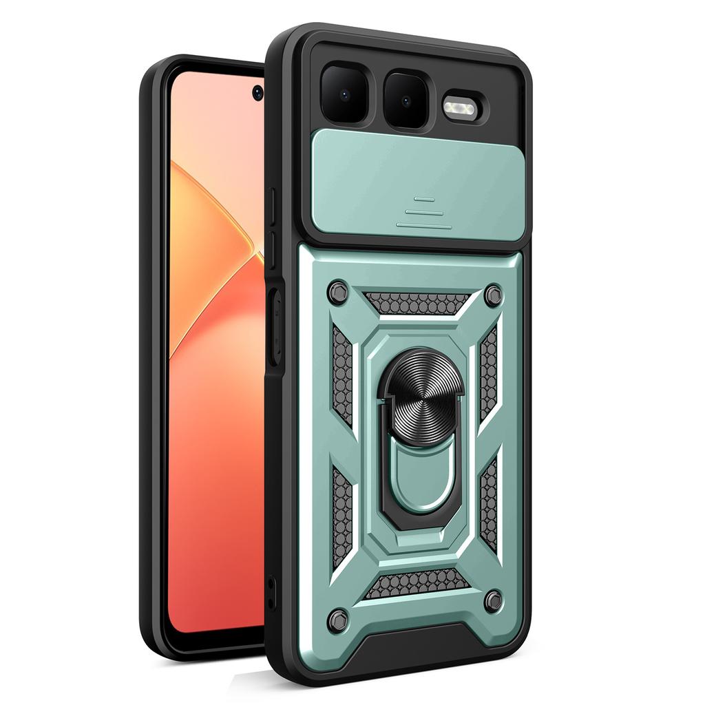 For Infinix Smart 10 Plus Case with Slide Camera Lid PC+TPU Kickstand Phone Cover