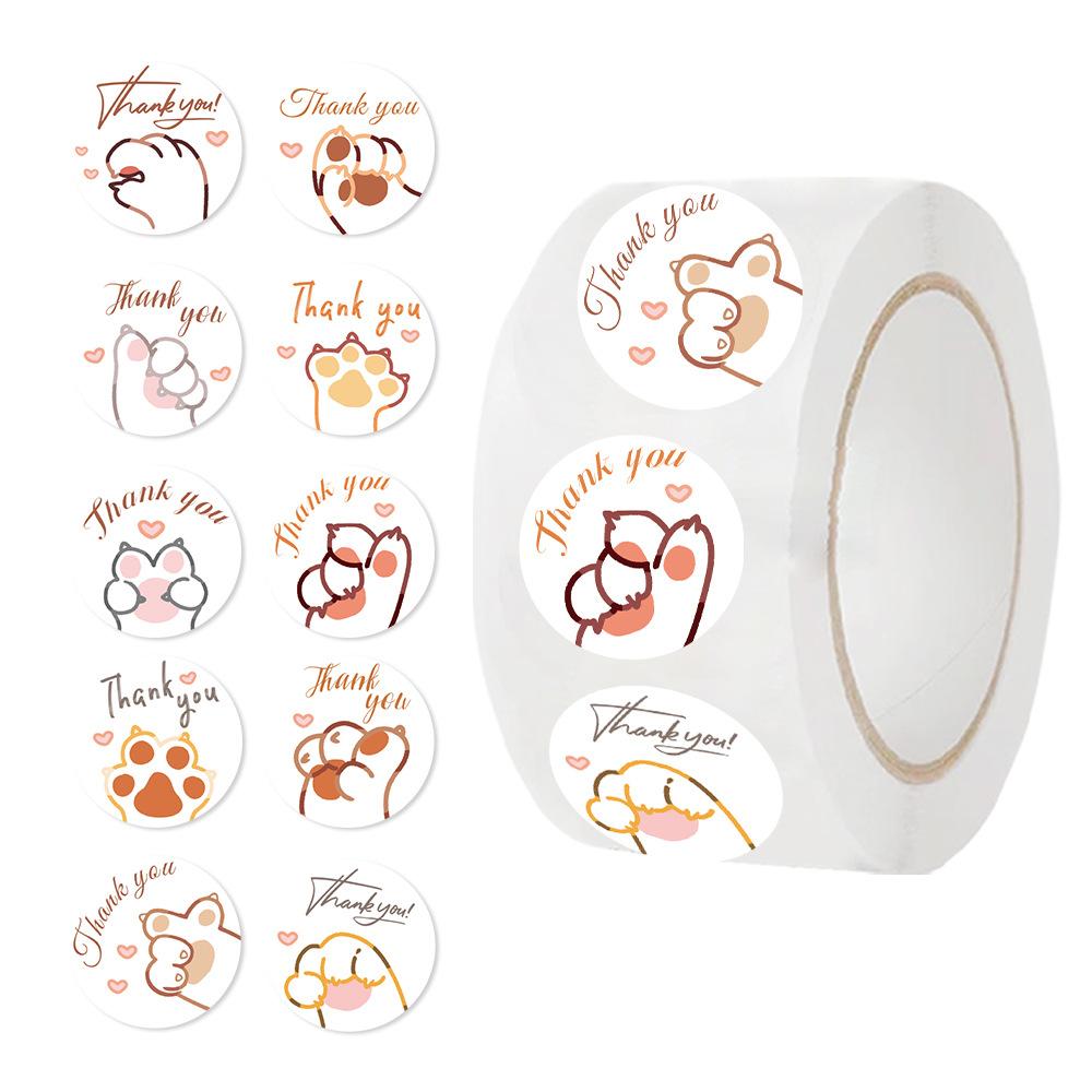 500 Pictures/roll Roll Sticker Tape Cartoon Cat Claw Thank You Material Envelope Seal Sticker