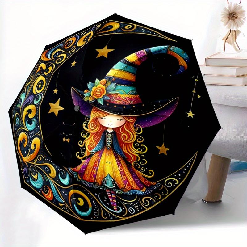 1pc Moon Witch Durable Cartoon Folding Umbrella, Portable 3-Fold Compact Umbrella for Men and Women, Suitable for Travel or Daily Use.D058