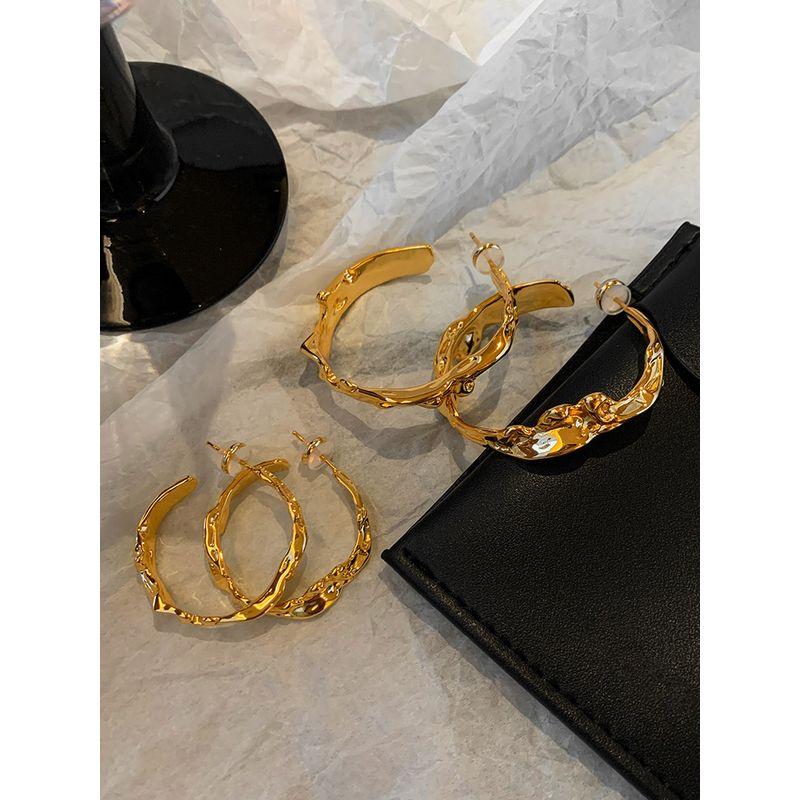 Fashion Ins Lava Texture Asymmetrical Metal Ear Ring Women's Special-Interest Design Exaggerated Earrings Fancy Earrings