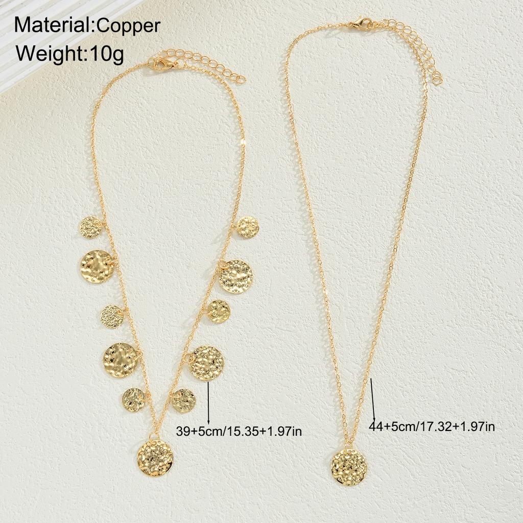 2Pcs Gold Color Textured Coin Fringe Tiered Necklace Set Chunky Disc Pendant Layered Choker Fashion Y-Necklace for Party Gifts