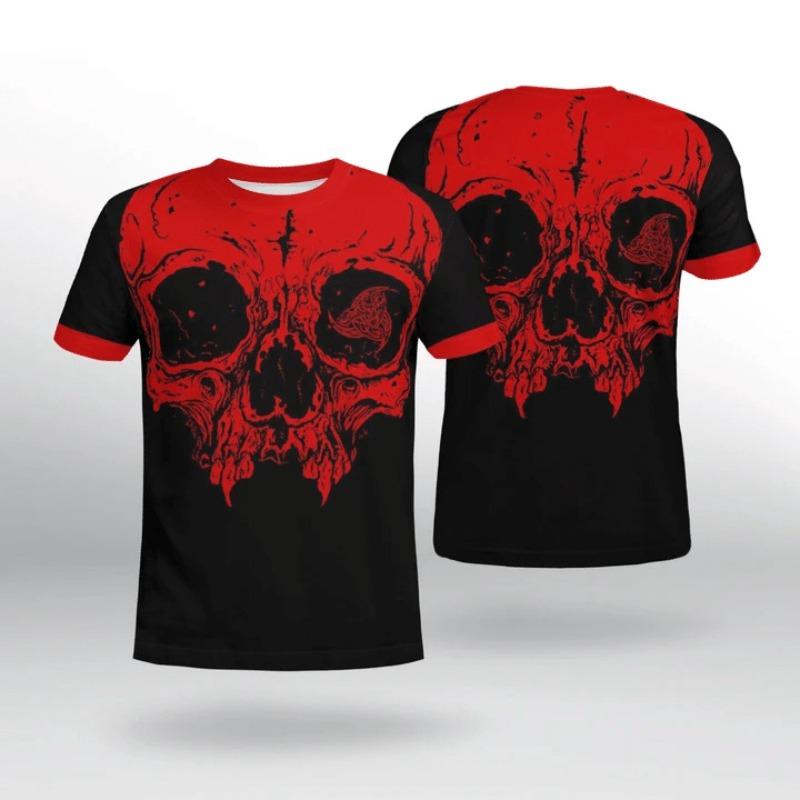 Men's 3D Printed T-Shirt Horror Skull Print Short Sleeve O-Neck Pullover Casual Top