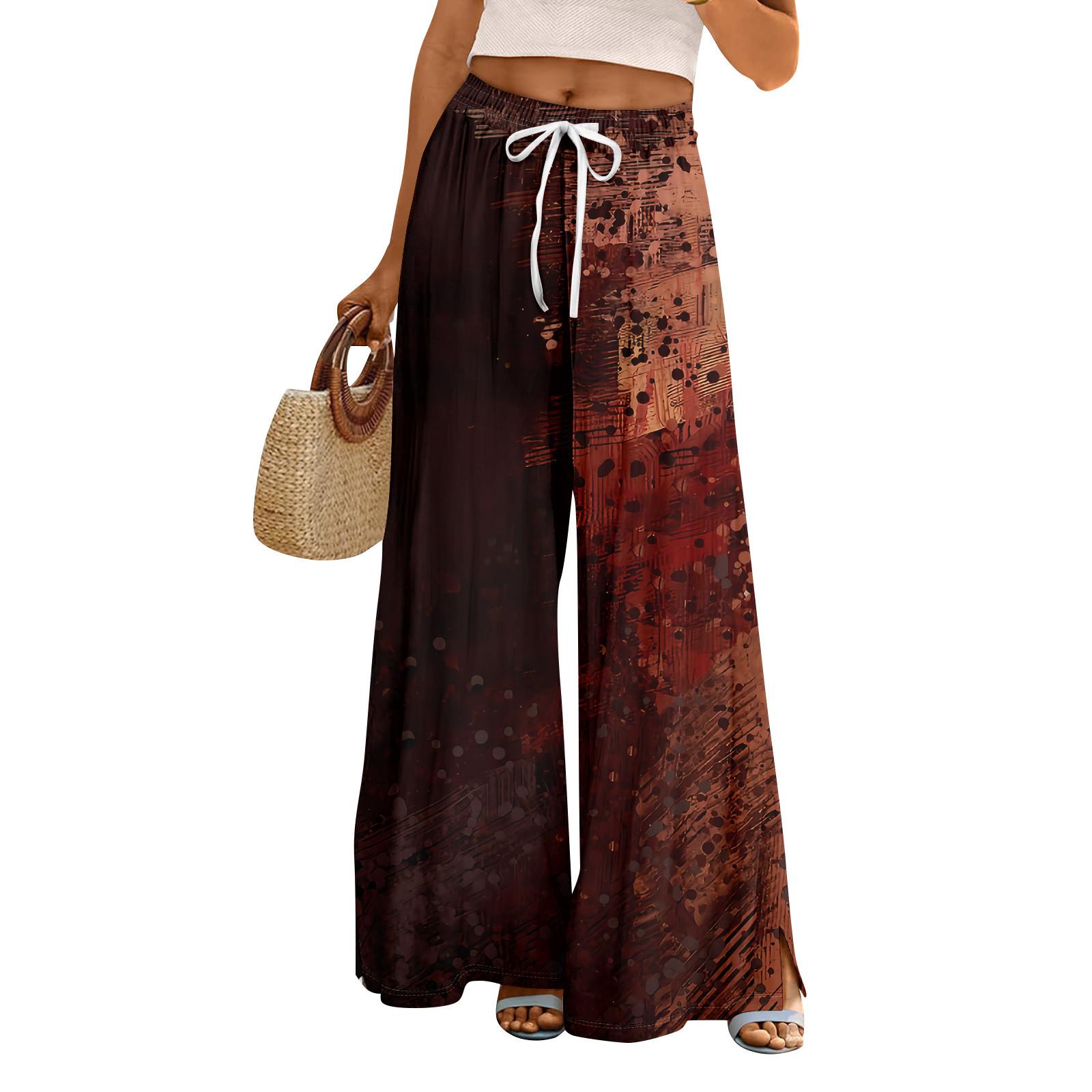 

Женские летние брюки палаццо в стиле бохо с высокой талией и широкими штанинами, с принтом на Хэллоуин, повседневные брюки с карманами L кофейный