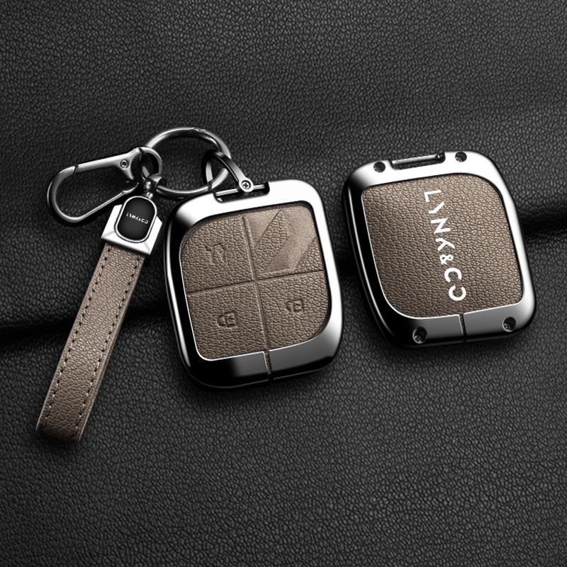 New Zinc Alloy Leather Car Smart Remote Key Case Cover For Lynk&Co 08 - Shell Holder Protector Fob Keychain Accessories