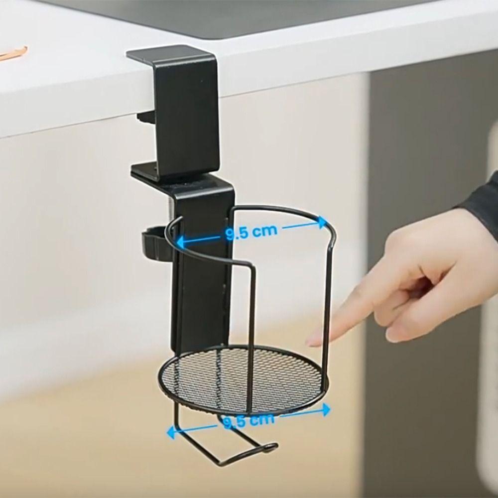 2 in 1 Rotating Desk Cup Holder Waterproof Rust Proof Clip-on Cup Holder 360 ° Rotating with Hanging Hook Desktop Mug Rack Desk