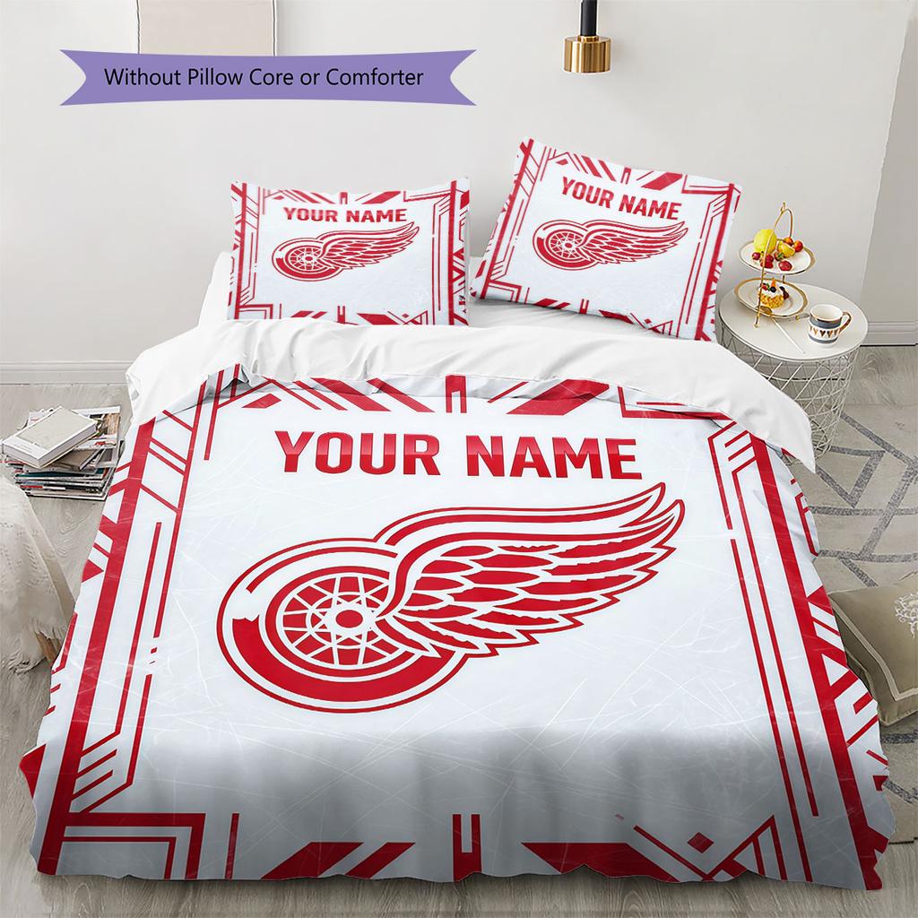 Custom Name,Detroit Red Wings Pattern Bedding Home Decoration Birthday Gift ( 1 Duvet Cover + 2 Pillowcase, Without Core),fan Merchandise.