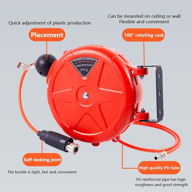 Compressor Hose Reel Retractable 10M Automatic Rewind Tool Commercial Reel With Swivel Bracket Quick Coupler Air Compressor