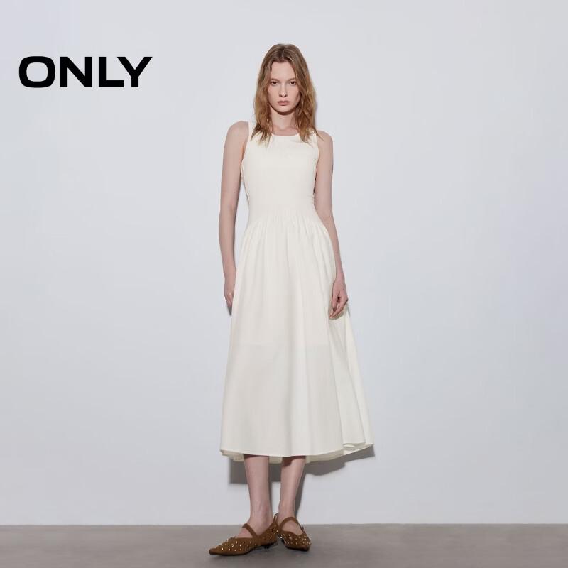ONLY U-Neck Sleeveless Pleated Waist Long Dress