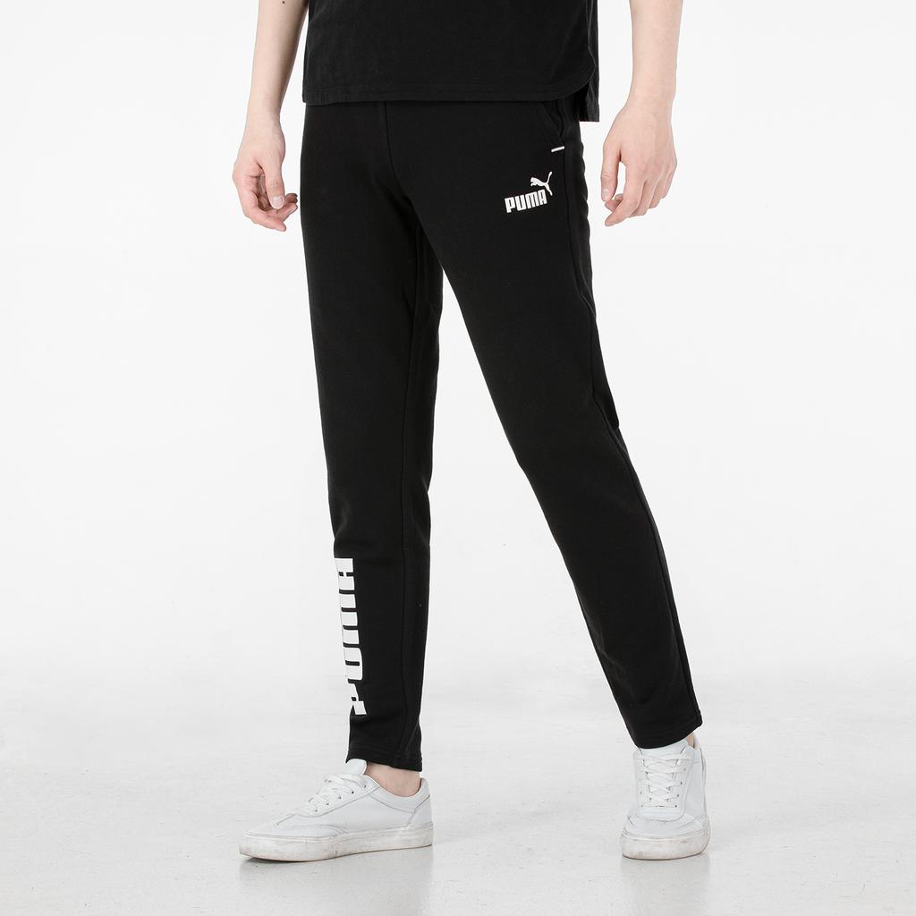 PUMA Power Colorblock Logo Print Knit Joggers with Mid-Waist Drawstring Men Bottoms Black 670938-01