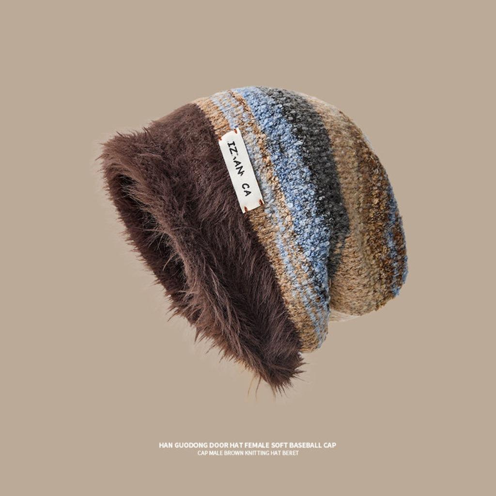 

Autumn and winter women s plush retro knitted Maillard stacking hat children show a small face, cold-proof and warm wool cold hat man One size fits all