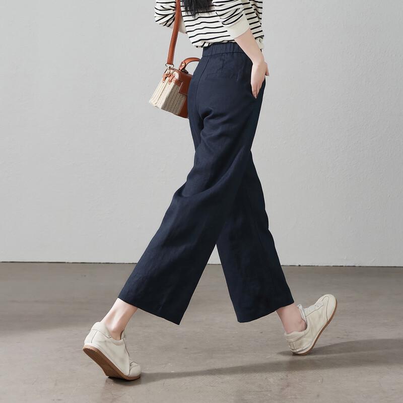 SOFSIL 2026 Spring Linen Wide-Leg Cropped Pants 30