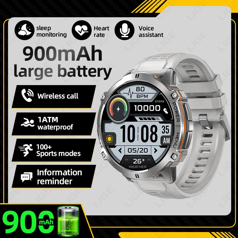 

900mAh Super Capacity Battery Men Smart Watch Compass Barometric Altimeter 1.73 Bluetooth Call Sports Smartwatch 900mAh Large Battery серый