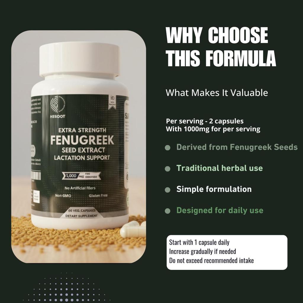 Heroot Fenugreek Seed Capsules 1000mg | Herbal Powder Capsules | 60 Count