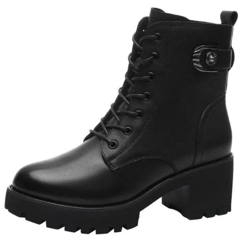 Soft Leather Shoes with Thick Heels and Short Boots, New Style Ankle Boots, Women's Snow Boots