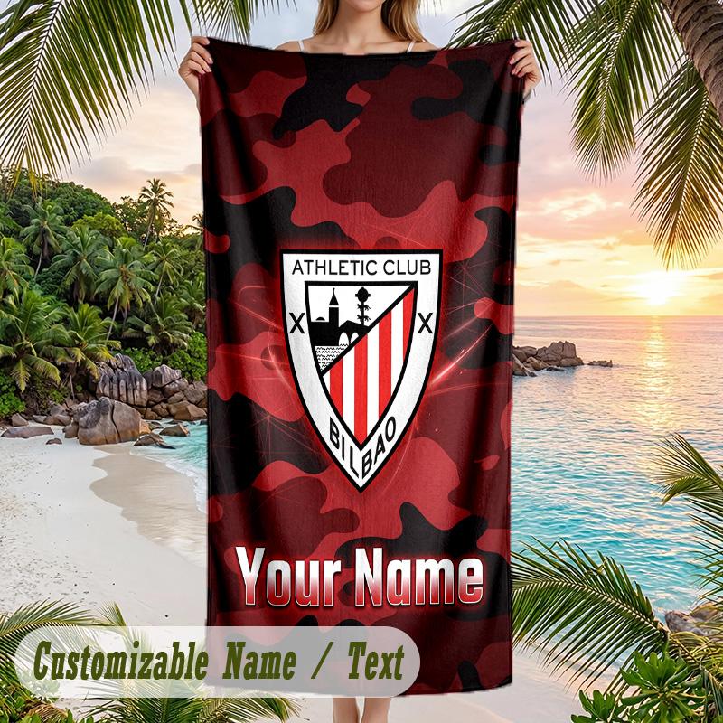 Toalla de Playa Estampado Athletic Bilbao FC Nombre Personalizado Texto Toalla Suave para Piscina