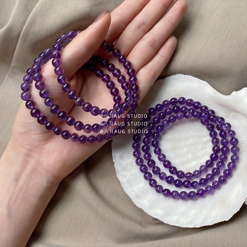 

Natural Amethyst Three-Layer Elastic Cord Long Necklace Approx6mm Versatile, fashionable, ethereal jade, elegant and stylish