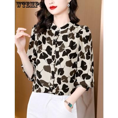 Spring Printed Chiffon Shirt for Women's Spring Wear Women's Shirt Mother's Spring Top