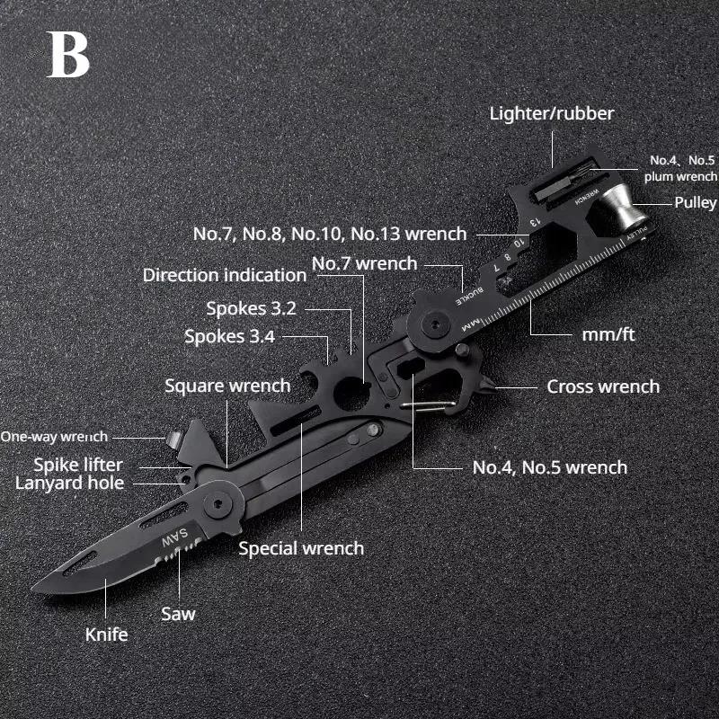 Black Folding Molle Scissors Sabre Mini Bicycle Repair EDC Camping Equipment Multi functional Outdoor Tool Combination Card