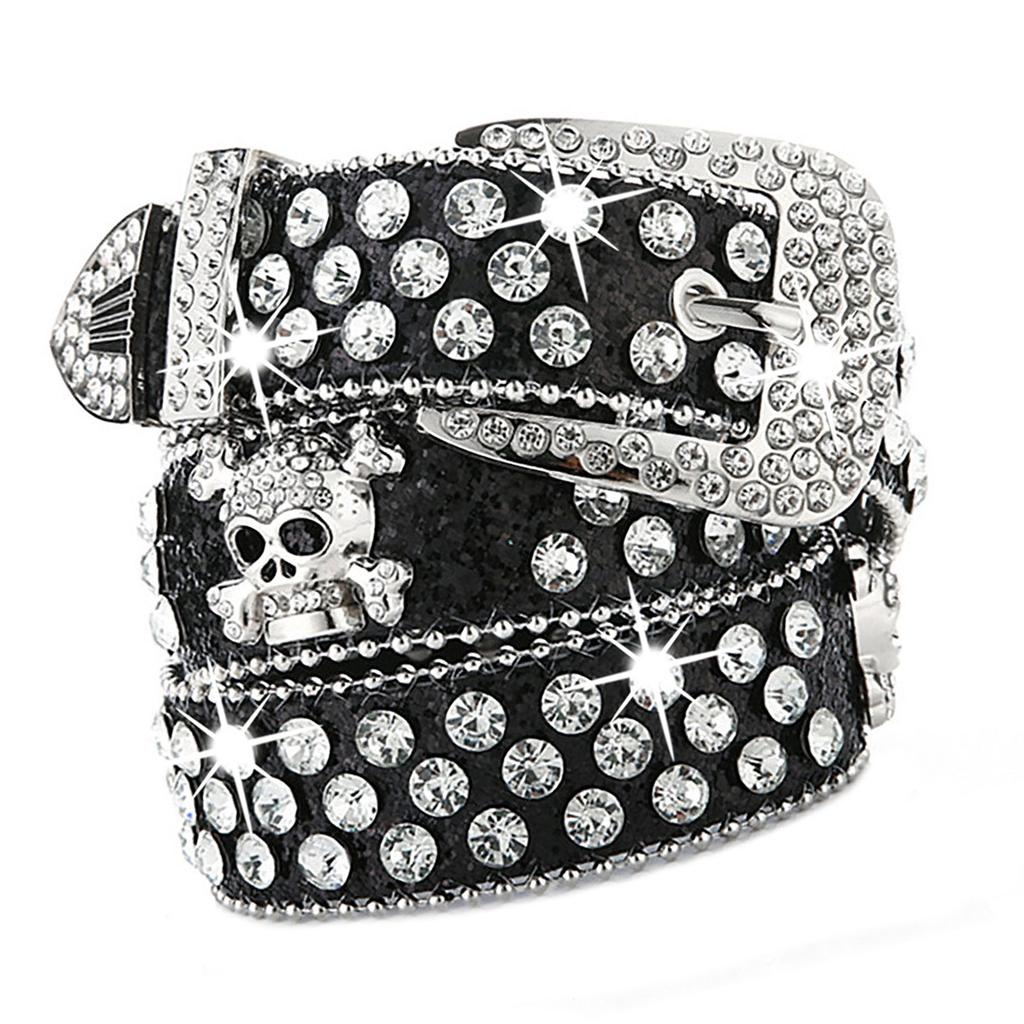 Sparkling Rhinestones Waistband Punk Design Belt Unisex Fashion Accessory PU Leather Sash Comforable