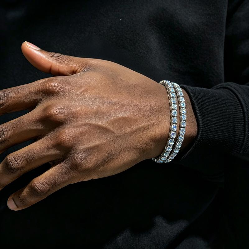 Moissanite Inlaid Sterling Silver Tennis Bracelet - Hip Hop Light Luxury Style