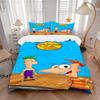 Phineas Ferb Cartoon Vibes Print 3Pcs Bedding Set,Duvet Cover with 2 Bedro,Pillowcase Home Birthday Gift