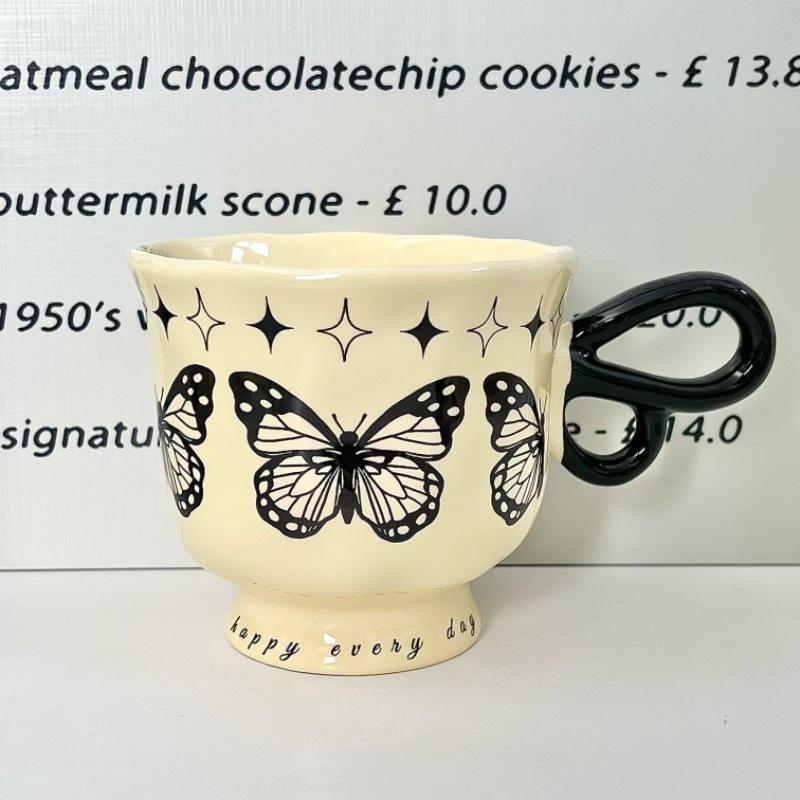 French Retro Butterfly Mug for Girls, High-end Coffee Cup, High-value Ceramic Water Cup, Birthday Gift for Girlfriends