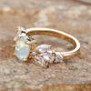 Exquisite Gold Color Cubic Zirconia Leaf Oval Fire Opal Ring for Women Charm Anniversary Birthday Jewelry Accessories