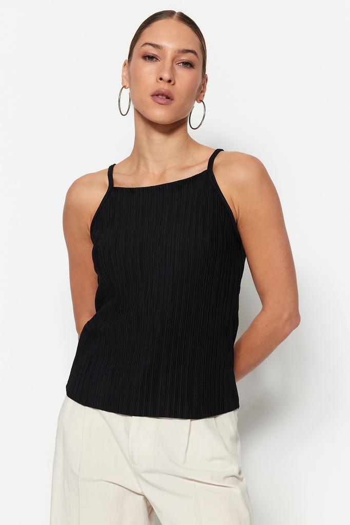 Women's Fashion Blouse Halter Neck Sleeveless Brown Stand Collar Regular Fit Pleated Knitted Blouse