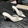 Sexy High Heels Slipper Women Summer CRYSTAL Narrow Band Pointed Toe Slides Stripper Party Sandal Mule Shoes