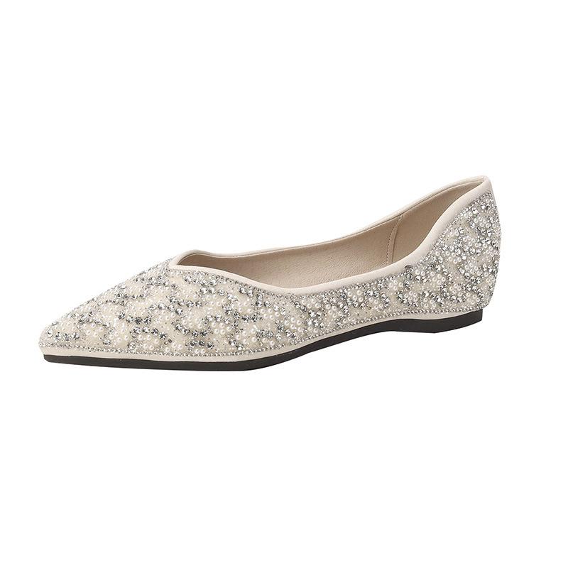 Weiwei Women's Rhinestone Pointed Toe Flats - Low Heel Slip-on Loafers with Soft Sole