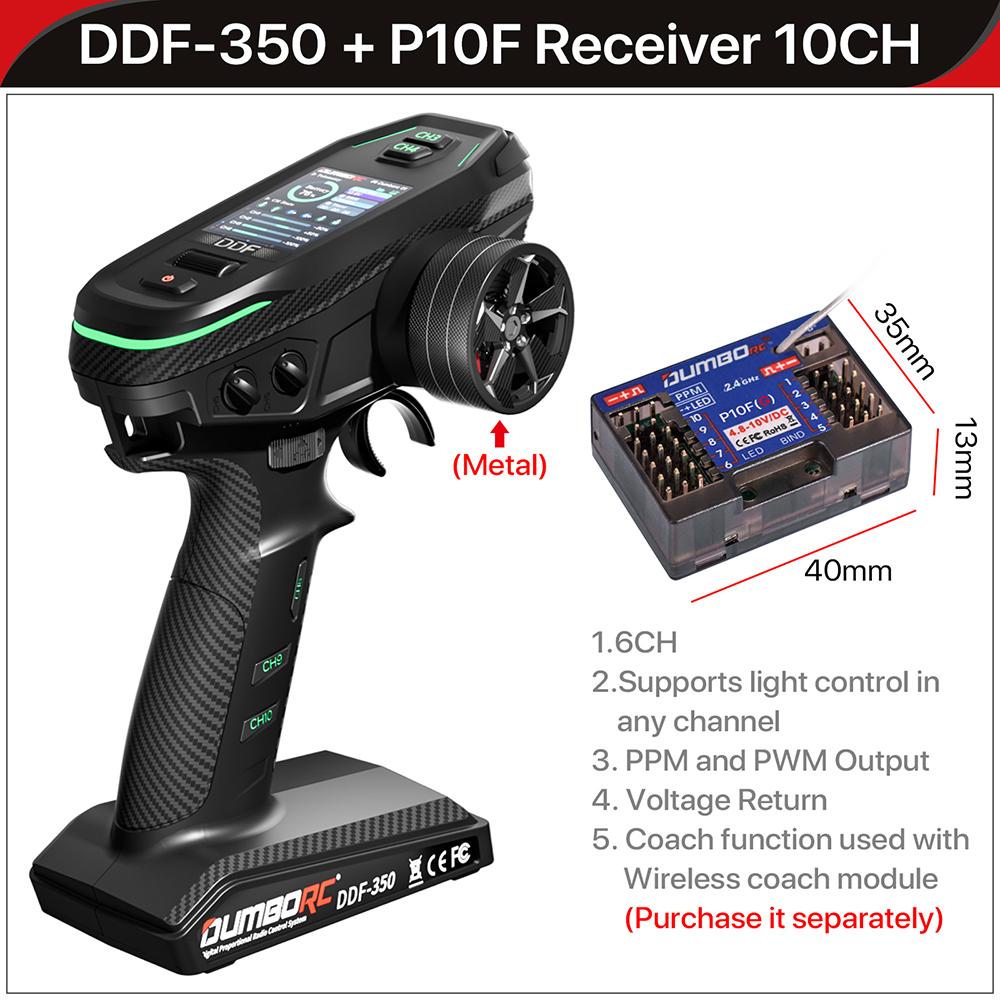 DUMBORC 2.4G 10CH Digital Radio Remote Controller DDF-350 Transmitter with Receiver for RC Car Boat Tank LCD FHSS System