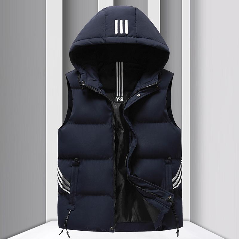 Men's Korean Style Hooded Sleeveless Warm Vest for Autumn and Winter