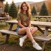 Top Casual Feminino com Estampa de Outono, Gola Redonda e Manga Curta