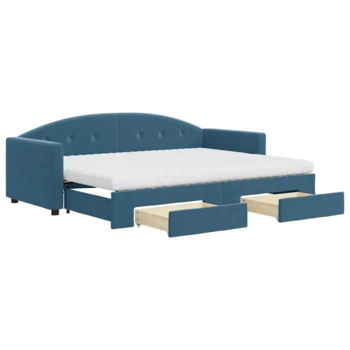 VidaXL Daybed with Trundle and Drawers Blue 80x200 Cm Velvet 3197365