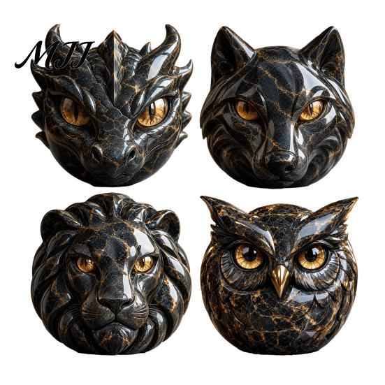 Gothic Interior Decorations Resin Animal Head Sculpture, Guardian Dragon/Lion/Owl/Wolf Statues, Modern Cabinet Display Pieces Figurine for Bookshelf