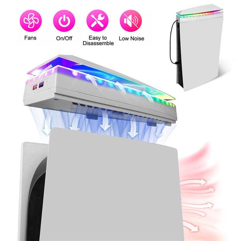 

Console Cooling Fan With Dust Cover Colorful Led Light 2 Usb Port Upper Rgb Cooling Fan 3 Speed Cooler Fan For Ps5 Slim Console белый