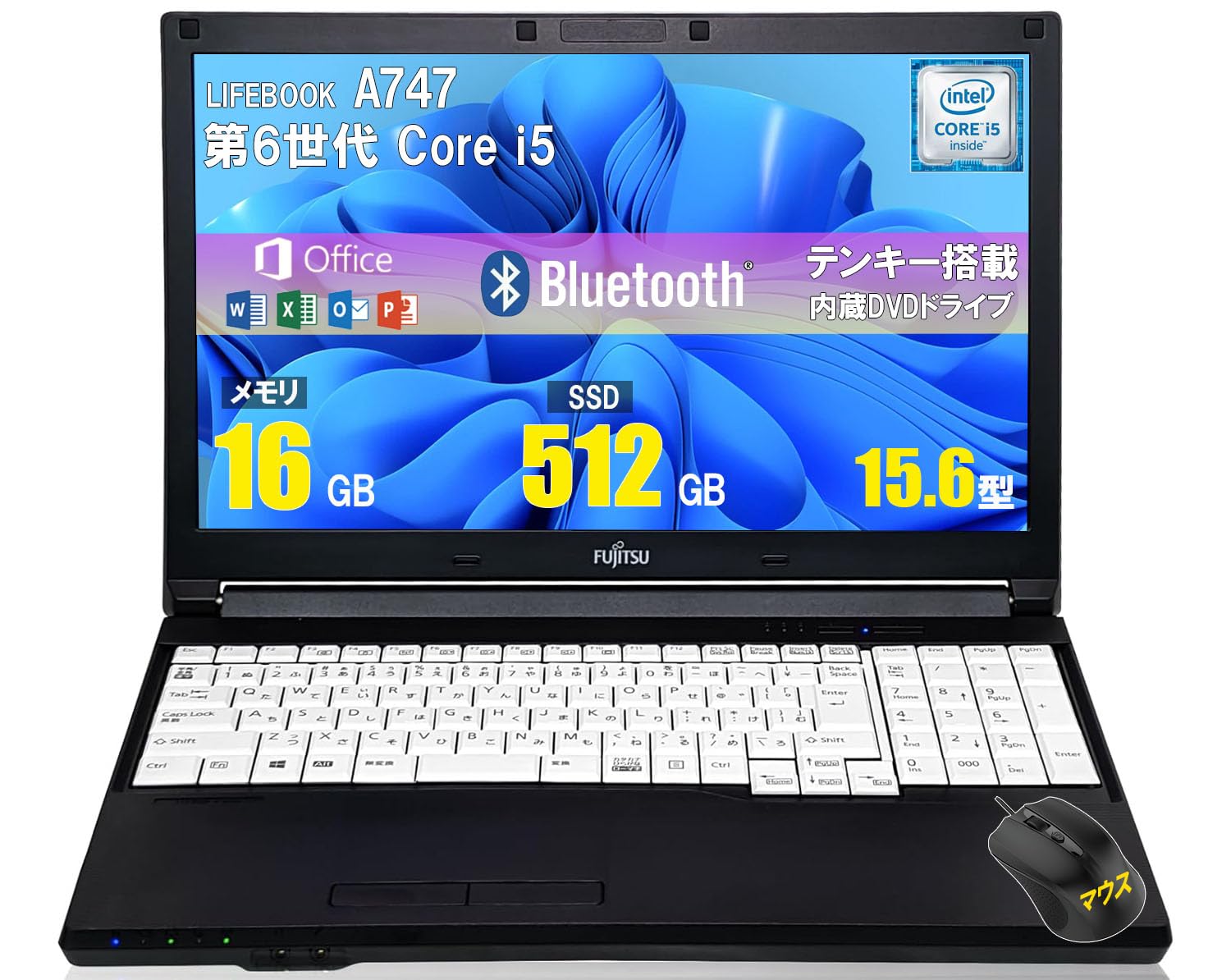 

16GB only for Used laptop office equipped with Windows 11 Fujitsu LIFEBOOK A series 6th generation Core i5 notebook keypad screen keypad [Memory now] чорний