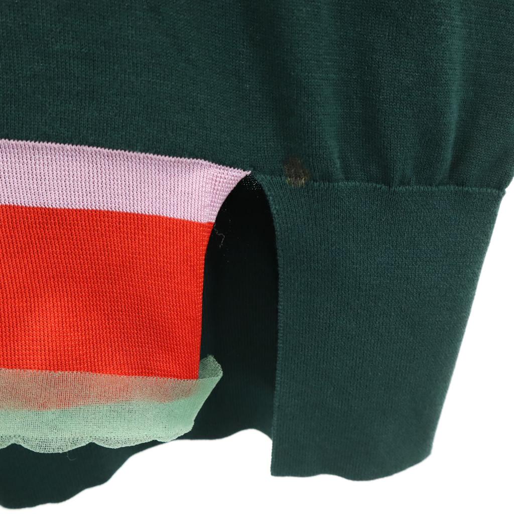 TOGA PULLA Border Pattern Long Sleeve Sheer Knit 36 Green Women Used