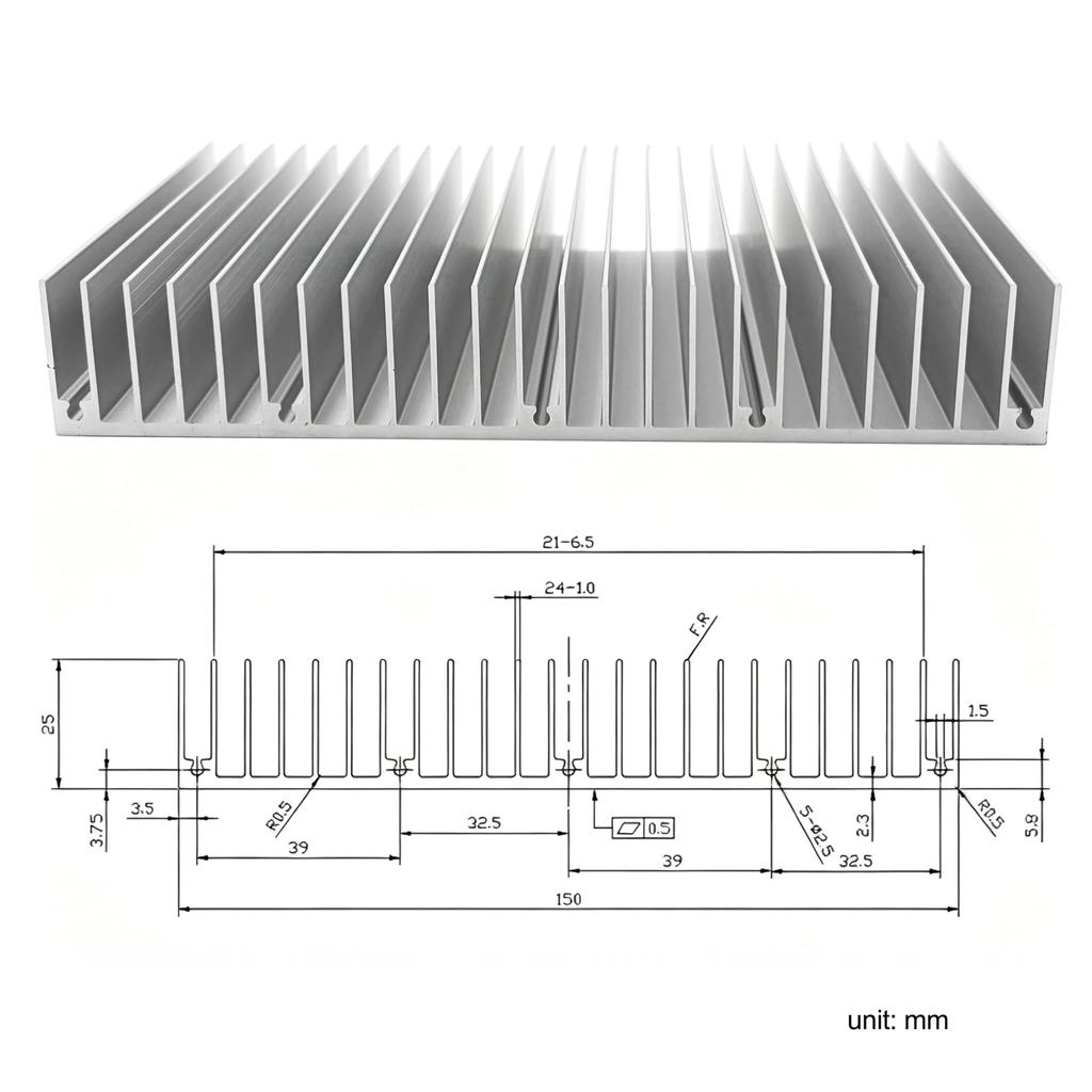 Large Heatsink 100x150x25mm Cooling Radiator for CPU, MOS Tube Circuit Board, PCB Module Cooler, LED Amplifier Device, with 24 Fins - Silver