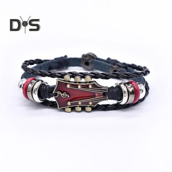 2/3 ks Náramek na punkovou kytaru Retro umělá kůže Zinková slitina Rock Music Náramek Ručně vyrobený pletený vícevrstvý zavinovací náramek pro muže