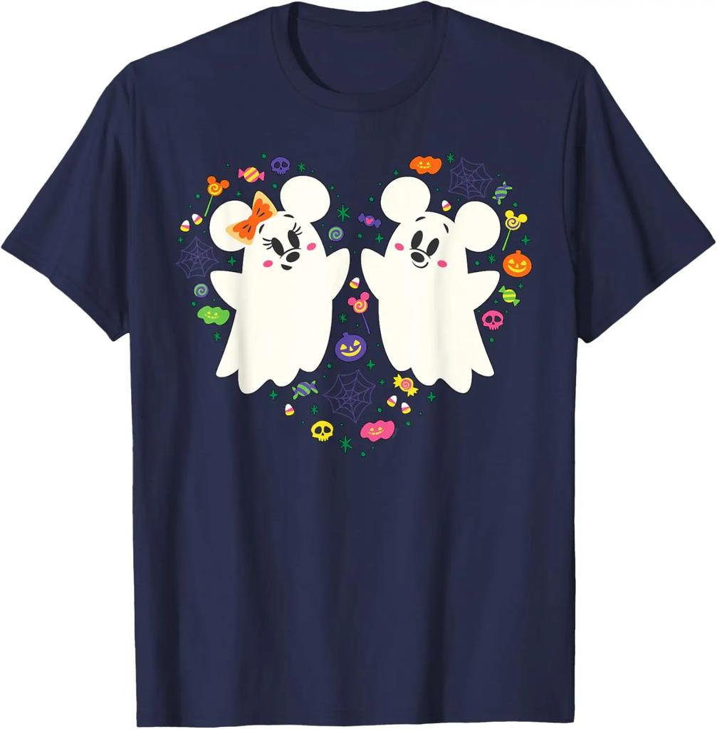 Hot Fashion Disney Mickey and Minnie Cute Little Ghosts Halloween Heart T-Shirt S-4XL Four Seasons Gift