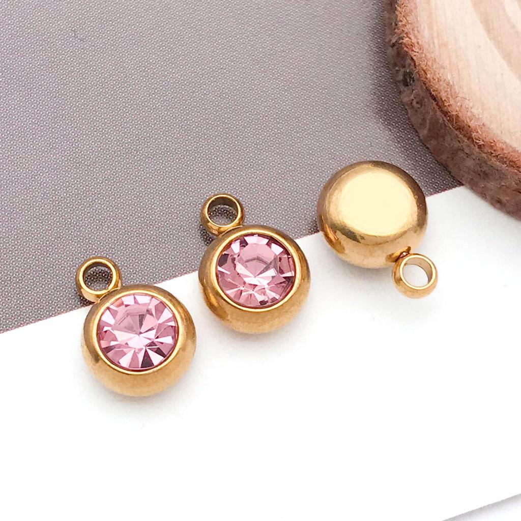 Twelve Color Birthstone Round Titanium Steel Pendant for DIY Jewelry