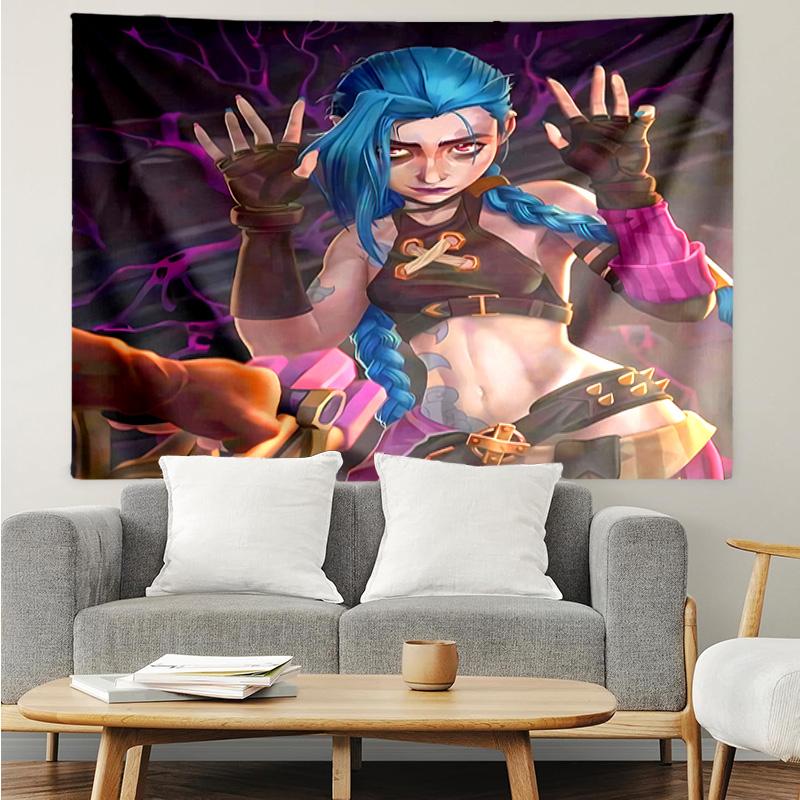 League of Legends Jinx Tapestry for Bedroom Aesthetic Classroom Tapestries Wall Hanging for Living Room Dorm Office,Ideal Creative Gift