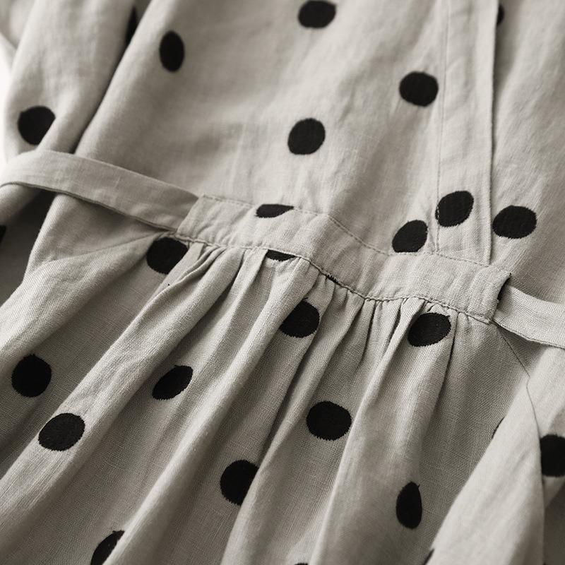 Summer New Cotton and Linen Literary and Retro Loose V-neck Short-sleeved Dress Women's Medium and Long