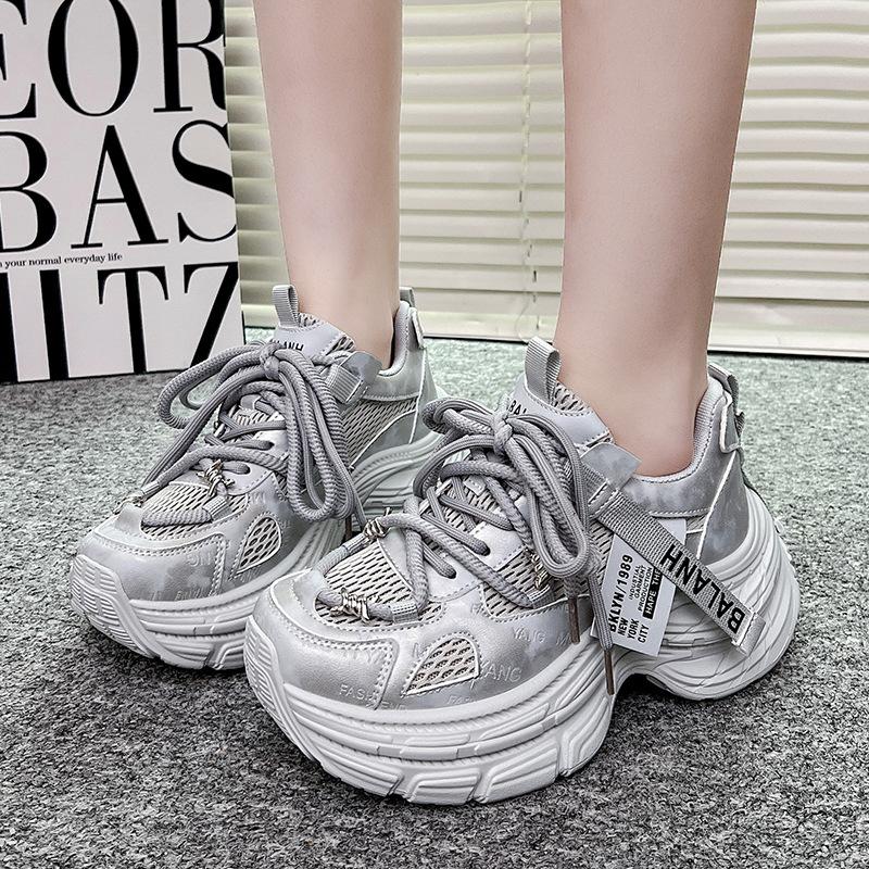 Fashion sports lace-up muffin platform dad shoes women's 5 spring new small height increase casual sports shoes