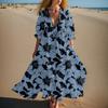 Women's Summer Fashion V-neck Retro Floral Print Short Sleeved Beach Dress With Lace Patchwork Dress
