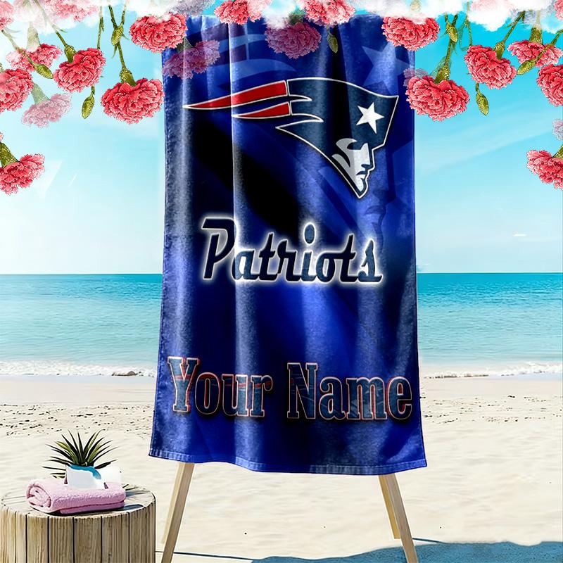Name Custom New England Patriots Logo Print Beach Towel, Large Soft Quick Dry Towel for Beach Camping Swimming