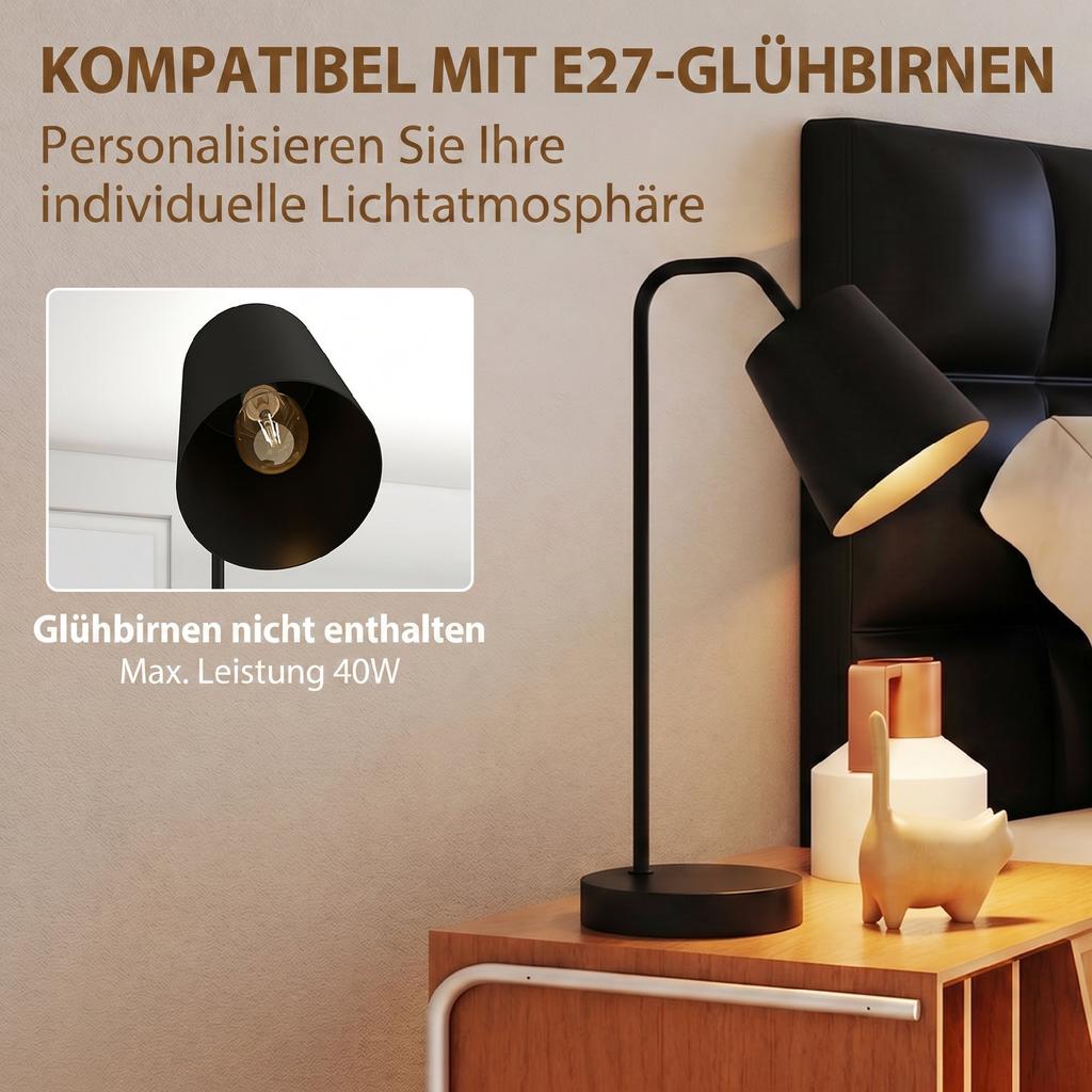 Table Lamp Set, 2 Pieces, Modern Lamps with USB-A and USB-C Port for Bedroom, Living Room & Office, Black