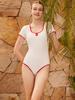 Bohemianbeullu Scoop Neck Teardrop Binding Short Sleeve One-Piece Swimsuit Bw