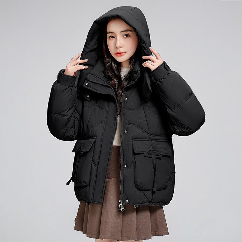 

Короткие пуховые хлопковые куртки, куртки-пуховики, утепленная одежда, женские корейские свободные осенне-зимние куртки, толстые утепленные куртки, новые тренды 2025 L чёрный